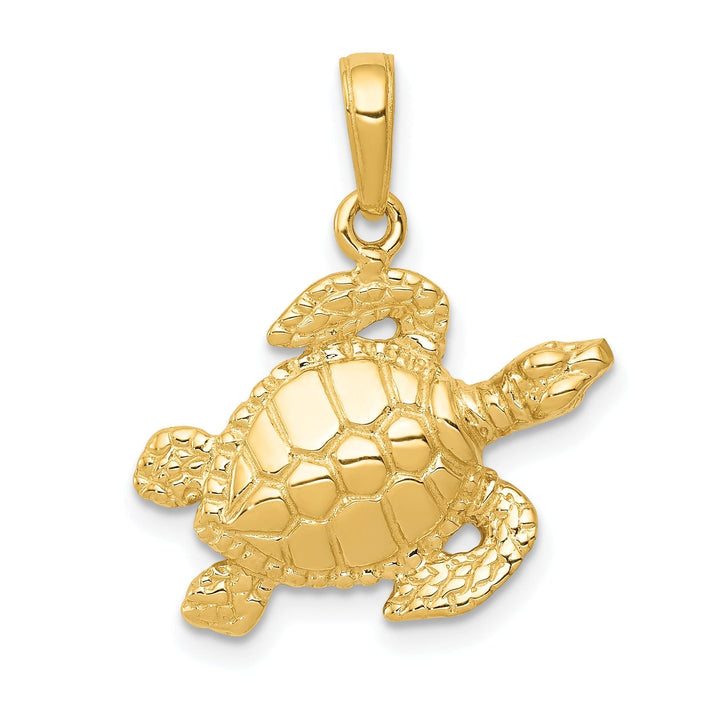 14k Yellow Gold Casted Textured and Polished Finish Solid Men's Sea Turtle Charm Pendant