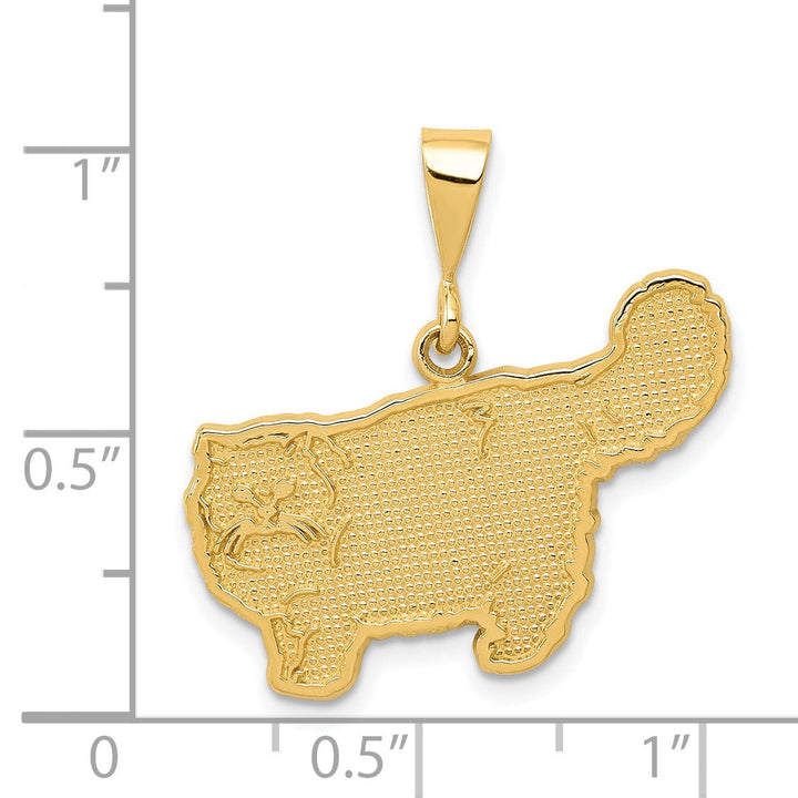 14k Yellow Gold Textured Finish Persian Cat Charm Pendant