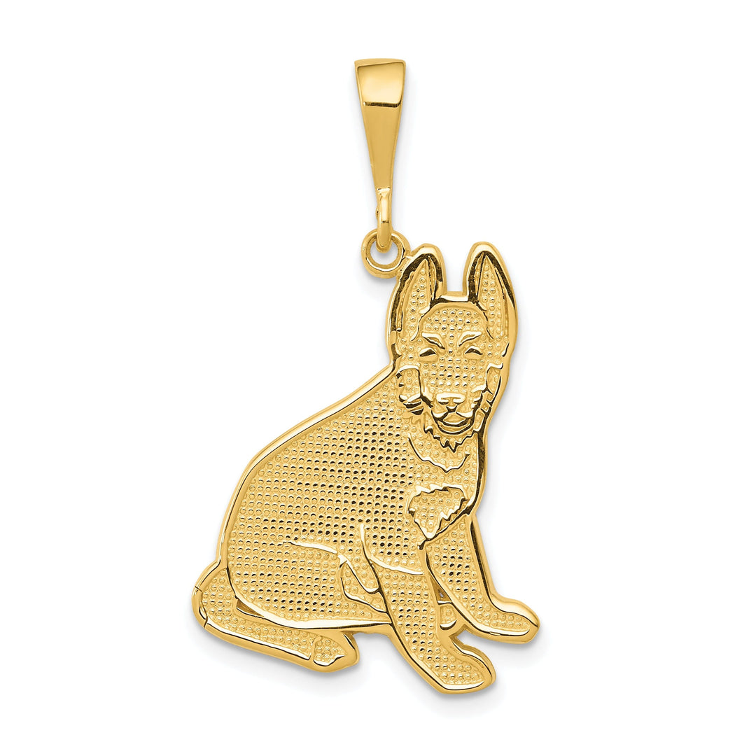 14k Yellow Gold Textured Polished Finish Pit German Shepherd Charm Pendant