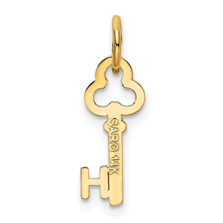 14K Yellow Gold Fancy Key Shape Design Letter H Initial Charm Pendant