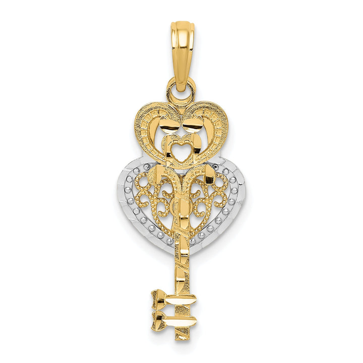 14K Yellow Gold Moveable Filigree Heart Key and Lock Design Charm Pendant