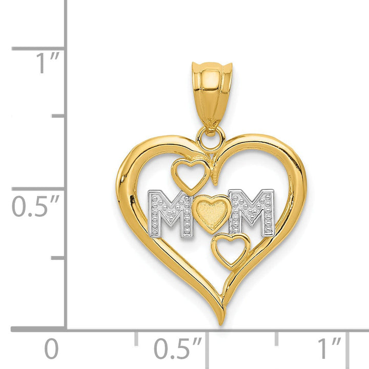 14k Yellow Gold Solid D.C Polished Finish Mom in Triple Heart in Heart Design Pendant