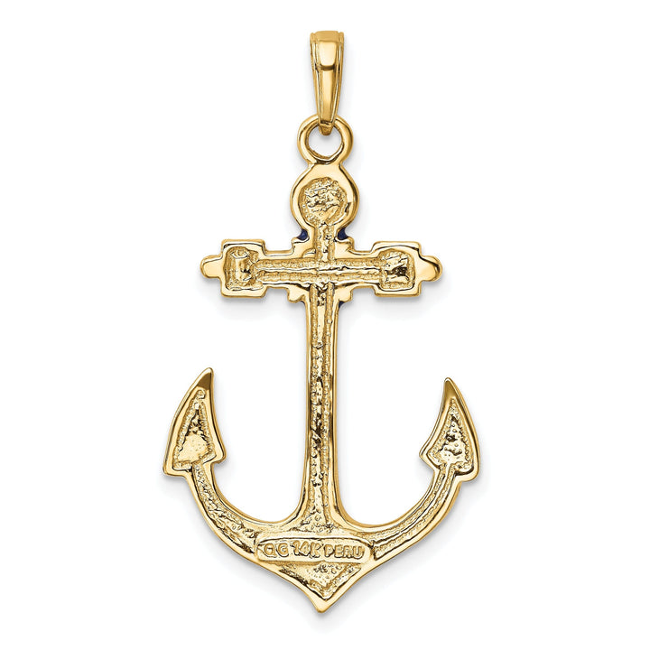 14k Yellow Gold Red White Blue Anchor Pendant