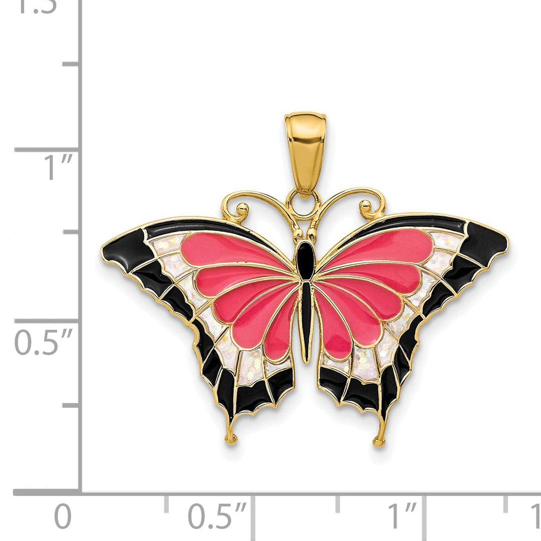 14K Yellow Gold Casted Solid Open Back Polished Finish Enameled Butterfly Charm Pendant