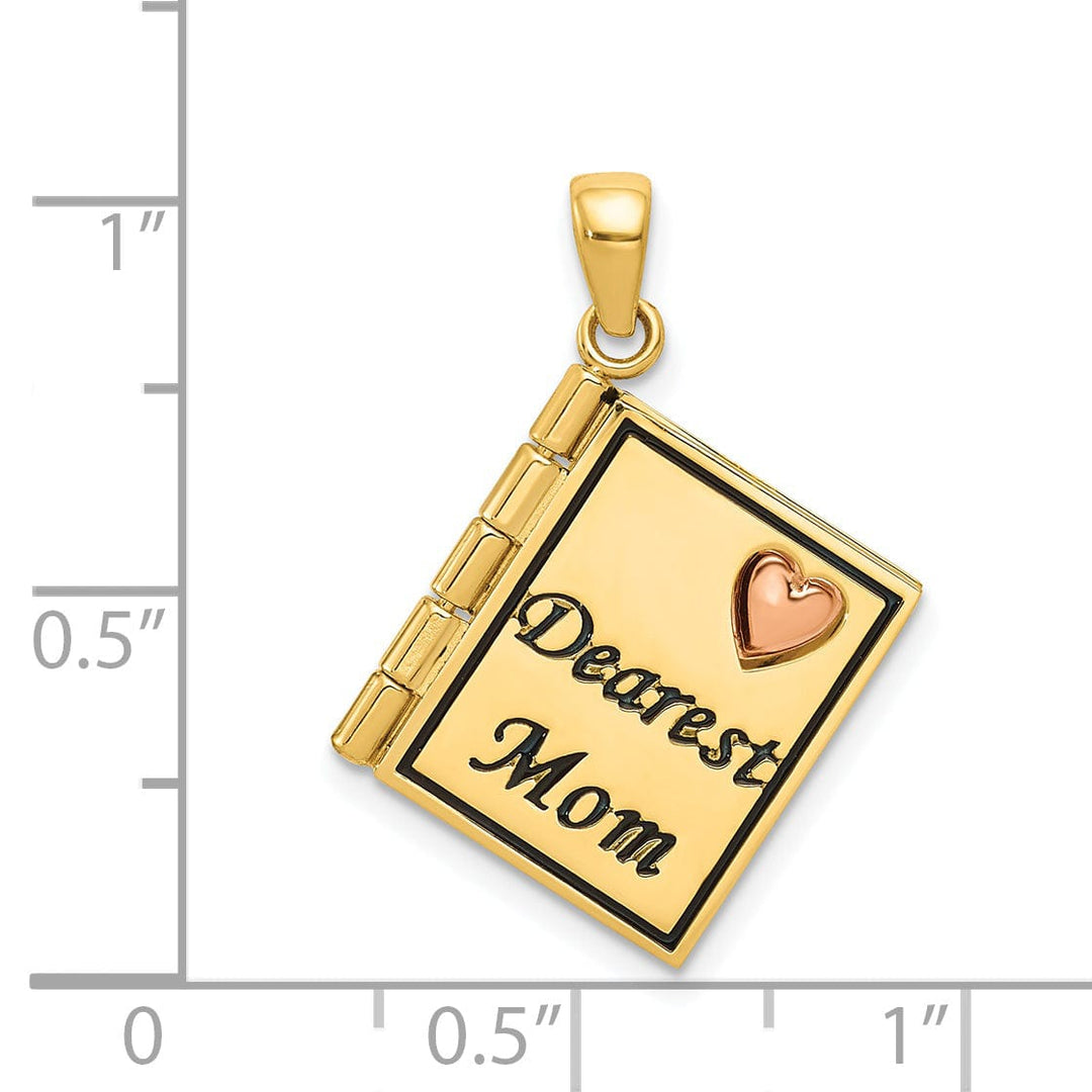 14K Two Tone Gold Dearest Mom Book Pendant