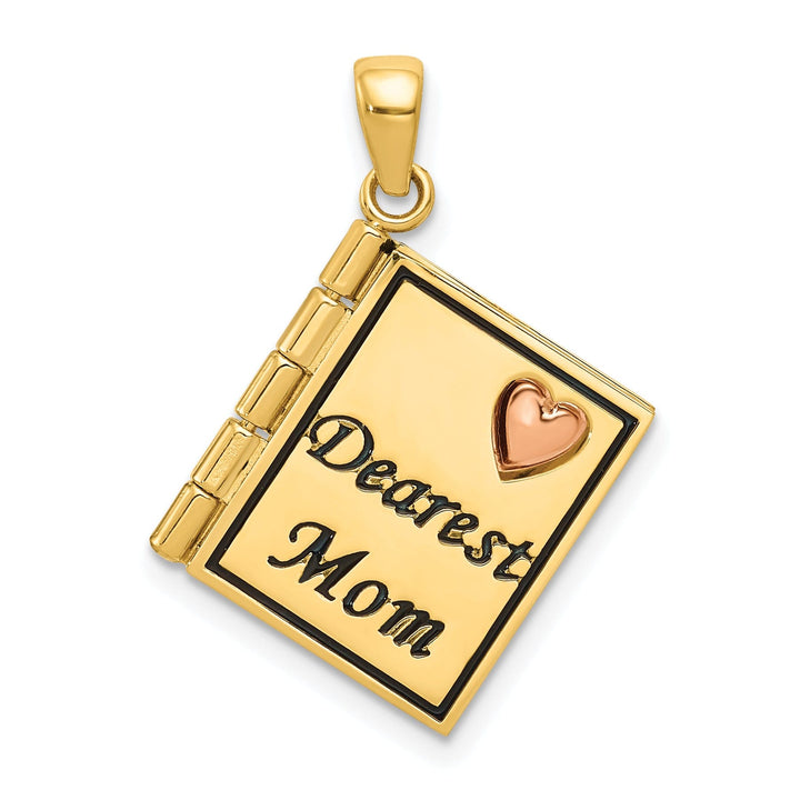 14K Two Tone Gold Dearest Mom Book Pendant