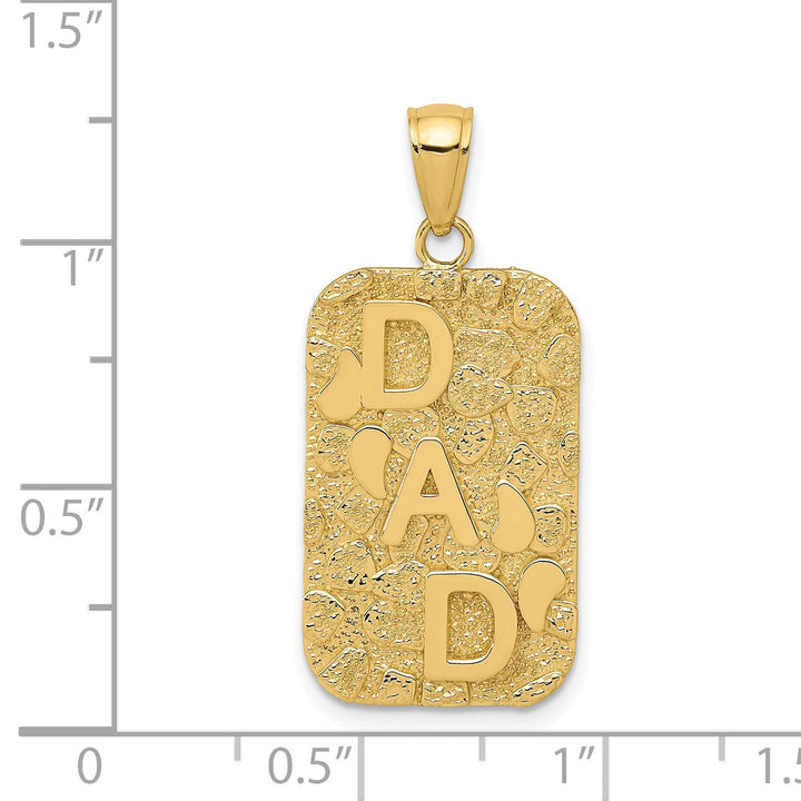 14K Yellow Gold Polished Textured Finish Solid Gold Nugget DAD Dog Tag Pendant