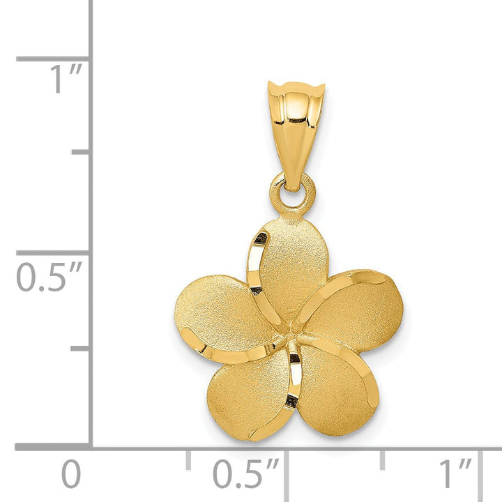 14k Yellow Gold Diamond-cut Solid Casted Textured Back Polished Finish Plumeria Charm Pendant