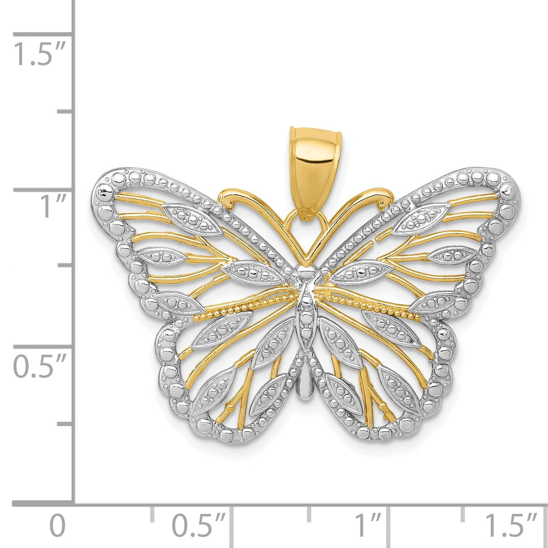 14k Two-tone Gold Casted Textured Back Solid Polished Finish Butterfly Charm Pendant