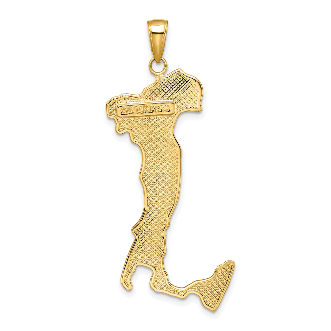 14K Yellow Gold Texture Finish Map of ITALY Boot Large Solid Charm Pendant