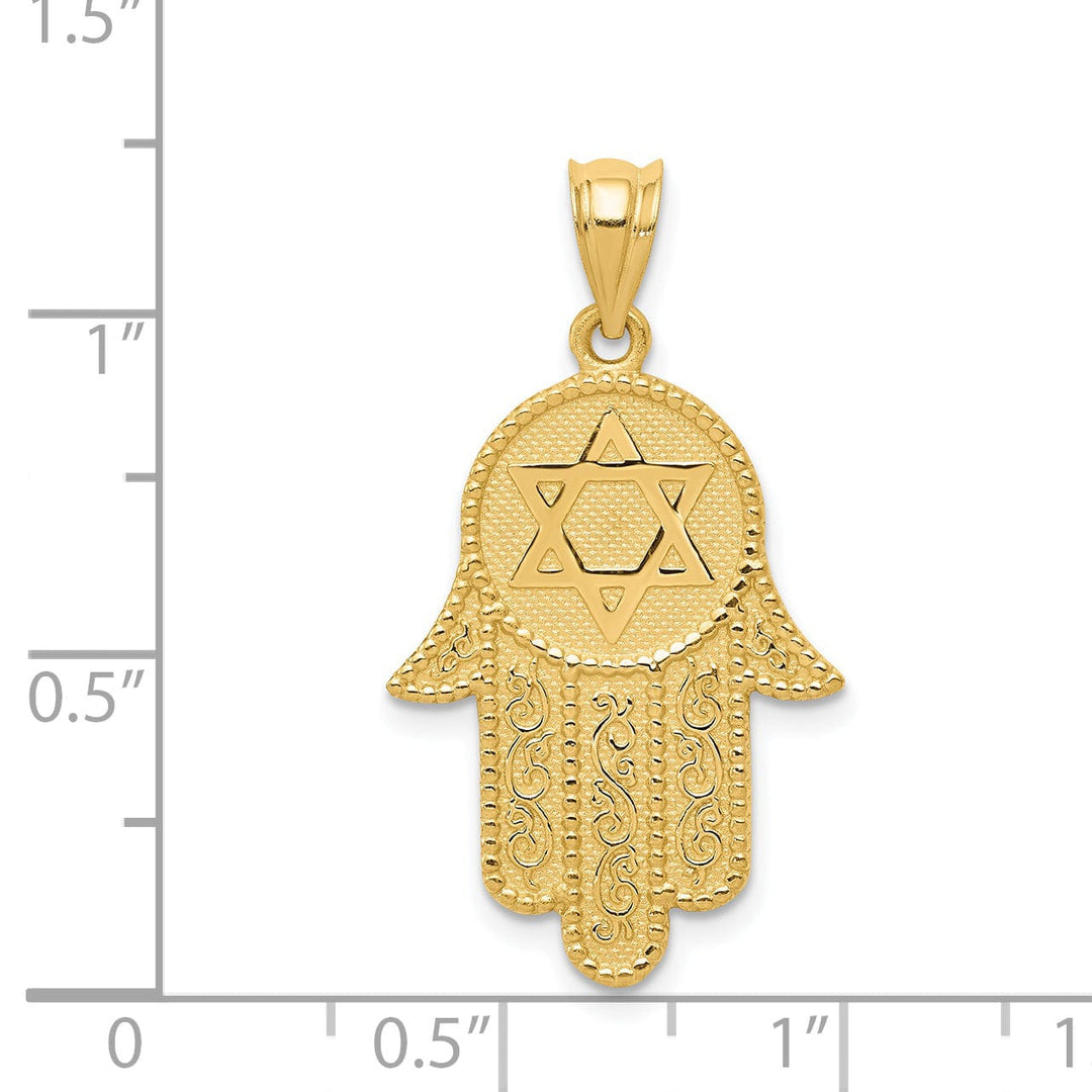 14k Yellow Gold Polished Finish Filigree Hamsa Star Of David Pendant