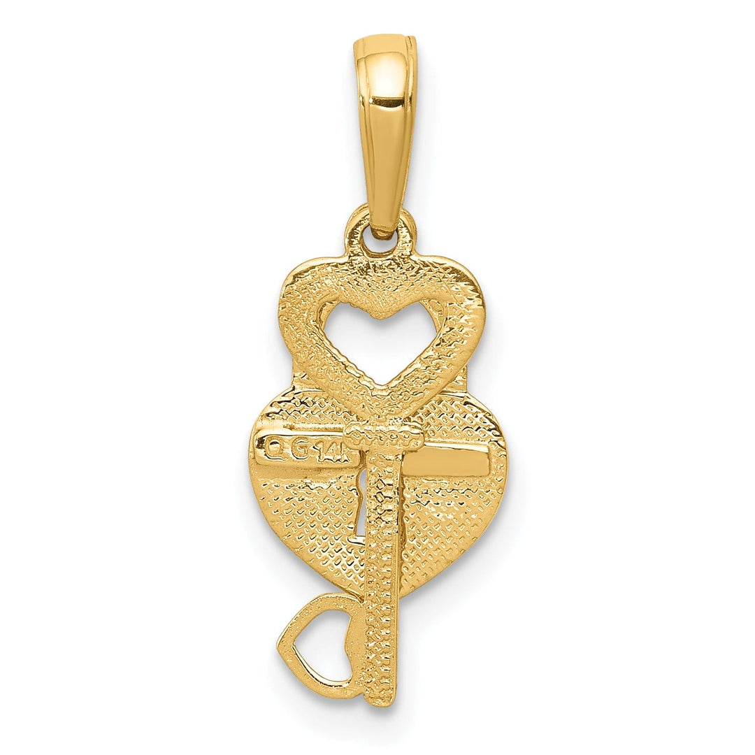 14K Yellow Gold Moveable Key and Heart Lock Design Charm Pendant