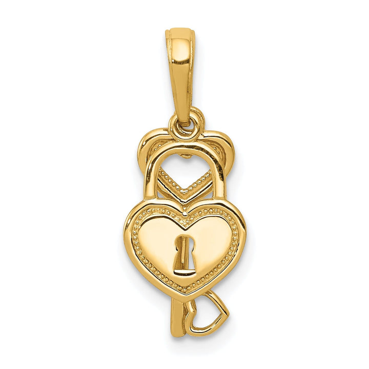 14K Yellow Gold Moveable Key and Heart Lock Design Charm Pendant