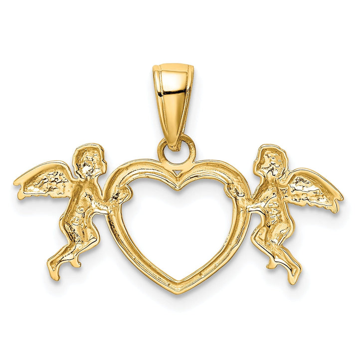 14k Yellow Gold Flying Cherubs Heart Pendant