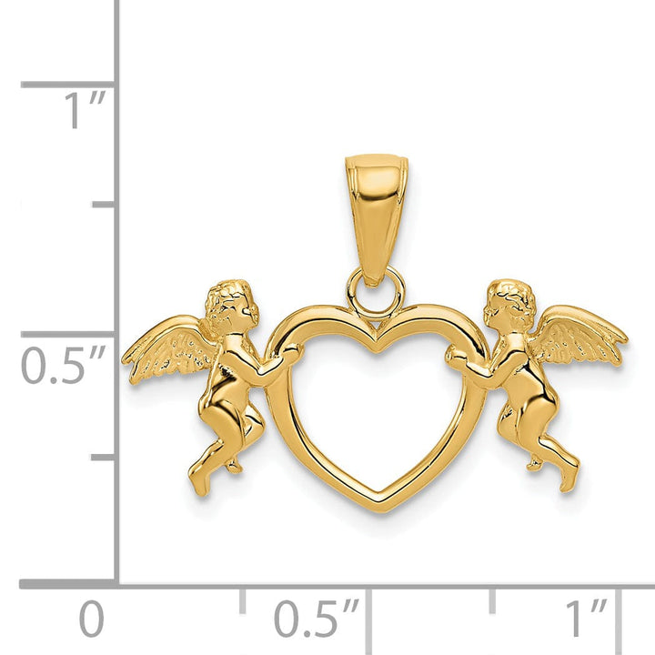 14k Yellow Gold Flying Cherubs Heart Pendant