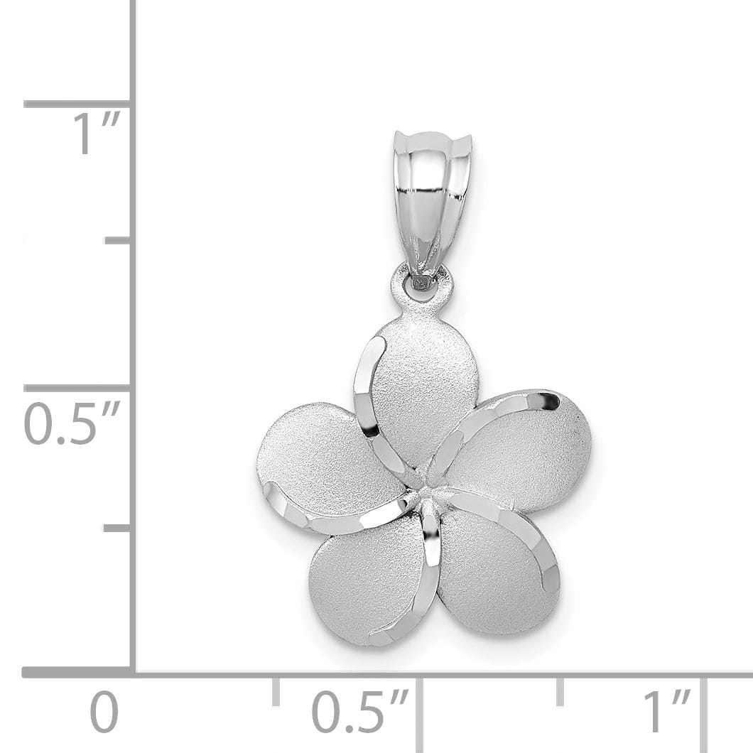 14k Yellow Gold Dipped in White Rhodium Diamond-cut Solid Casted Textured Back Satin Finish Plumeria Charm Pendant