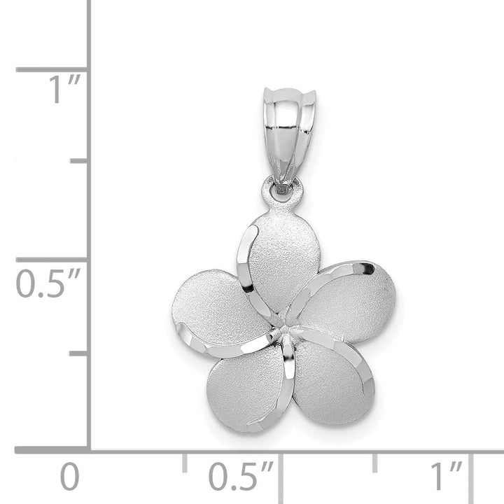 14k Yellow Gold Dipped in White Rhodium Diamond-cut Solid Casted Textured Back Satin Finish Plumeria Charm Pendant