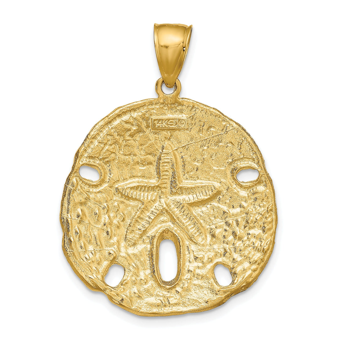 14k Yellow Gold Solid Textured Polished Finish Men's Sand Dollar Charm Pendant