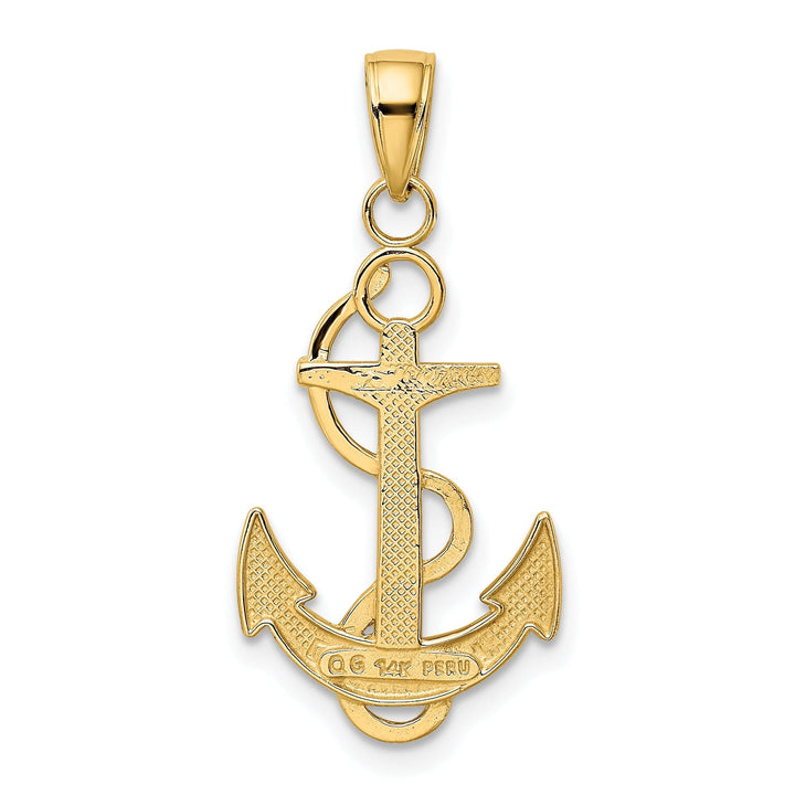 14k Yellow Gold Polished Anchor Textured Rope