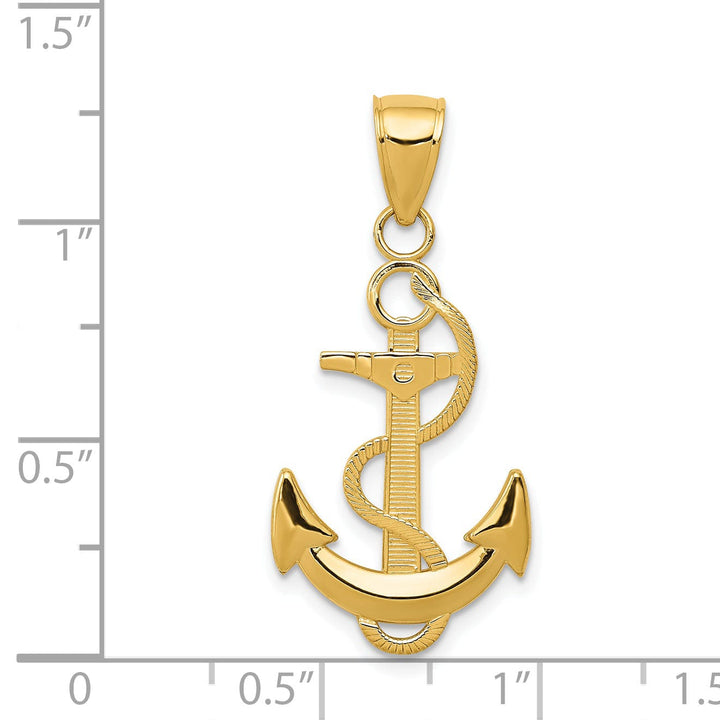 14k Yellow Gold Polished Anchor Textured Rope