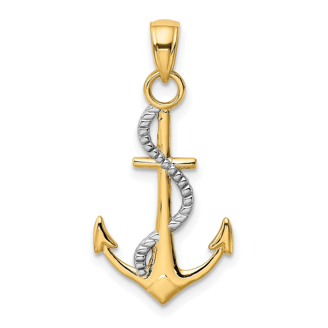 14k Yellow Gold Polished Anchor rope Pendant