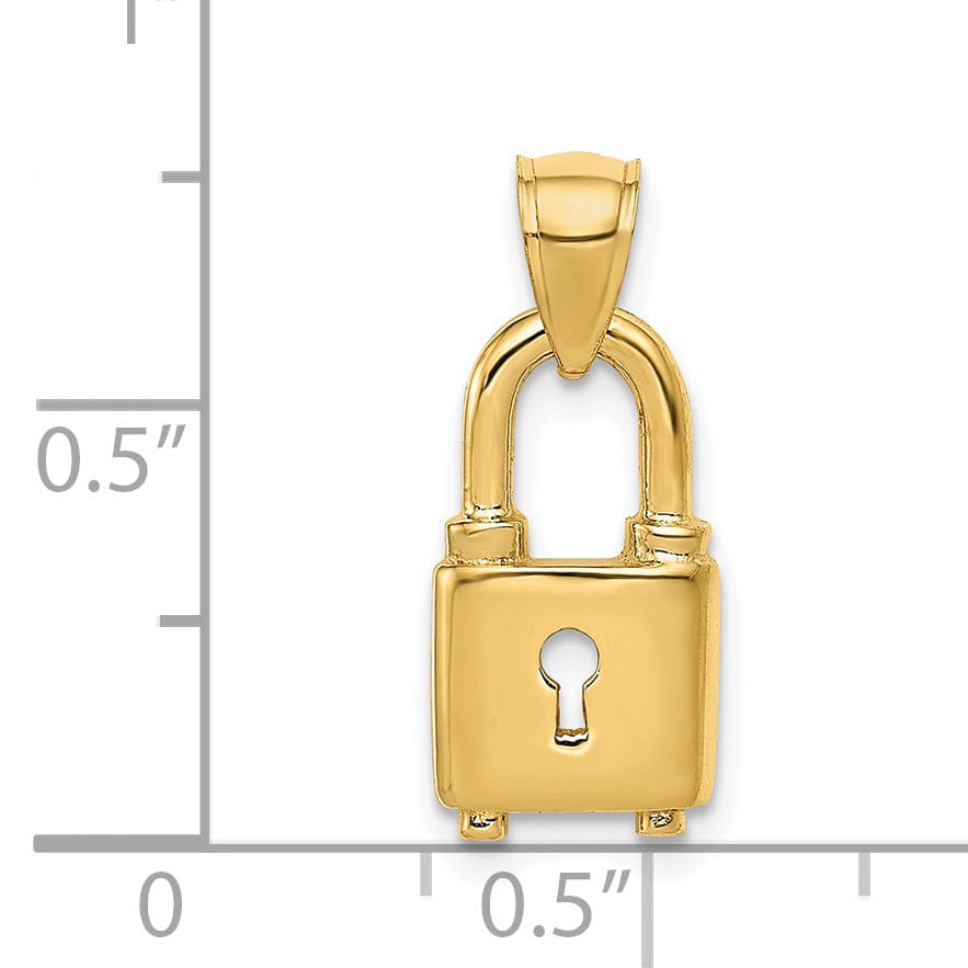 14K Yellow Gold Lock with Key Hole Charm Pendant