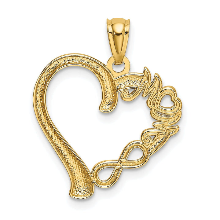 14k Yellow Gold Polished MOM in Heart with Infinity Symbol Design Pendant