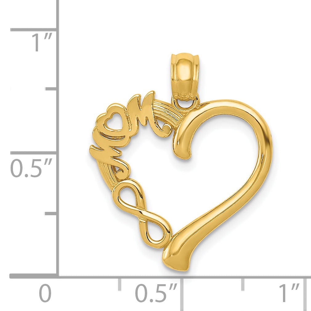 14k Yellow Gold Polished MOM in Heart with Infinity Symbol Design Pendant