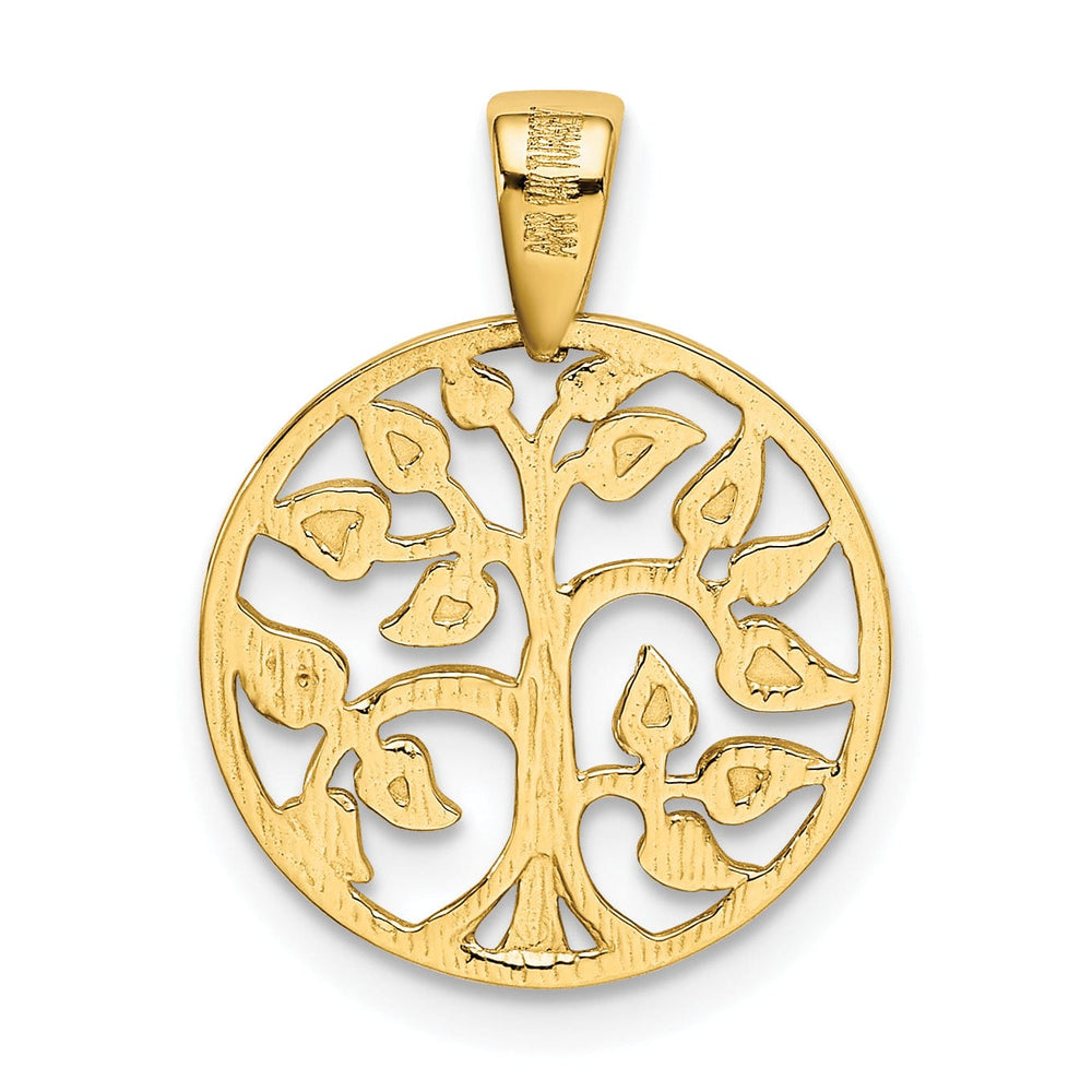 14k Yellow Gold Solid Textured Polished Finish Tree Of Life in Round Shape Design Pendant