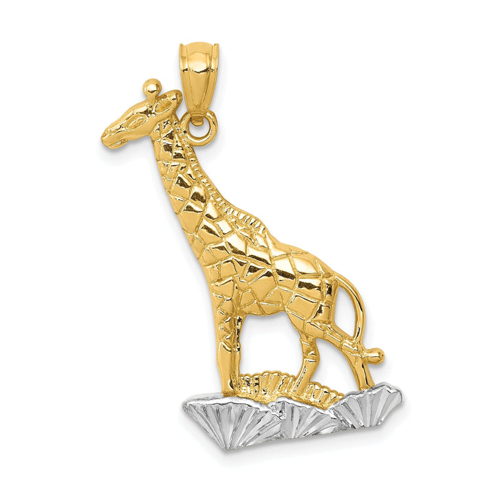 14k Yellow Gold White Rhodium Open Back Solid Polished Diamond Cut Finish Giraffe Charm Pendant