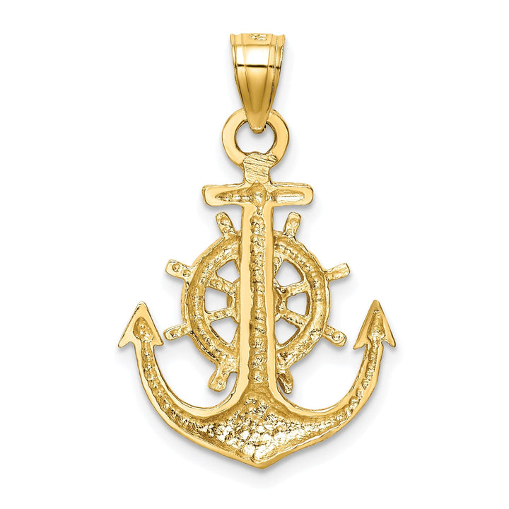 14k Yellow Gold Solid Concave Anchor Pendant