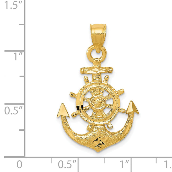 14k Yellow Gold Solid Concave Anchor Pendant