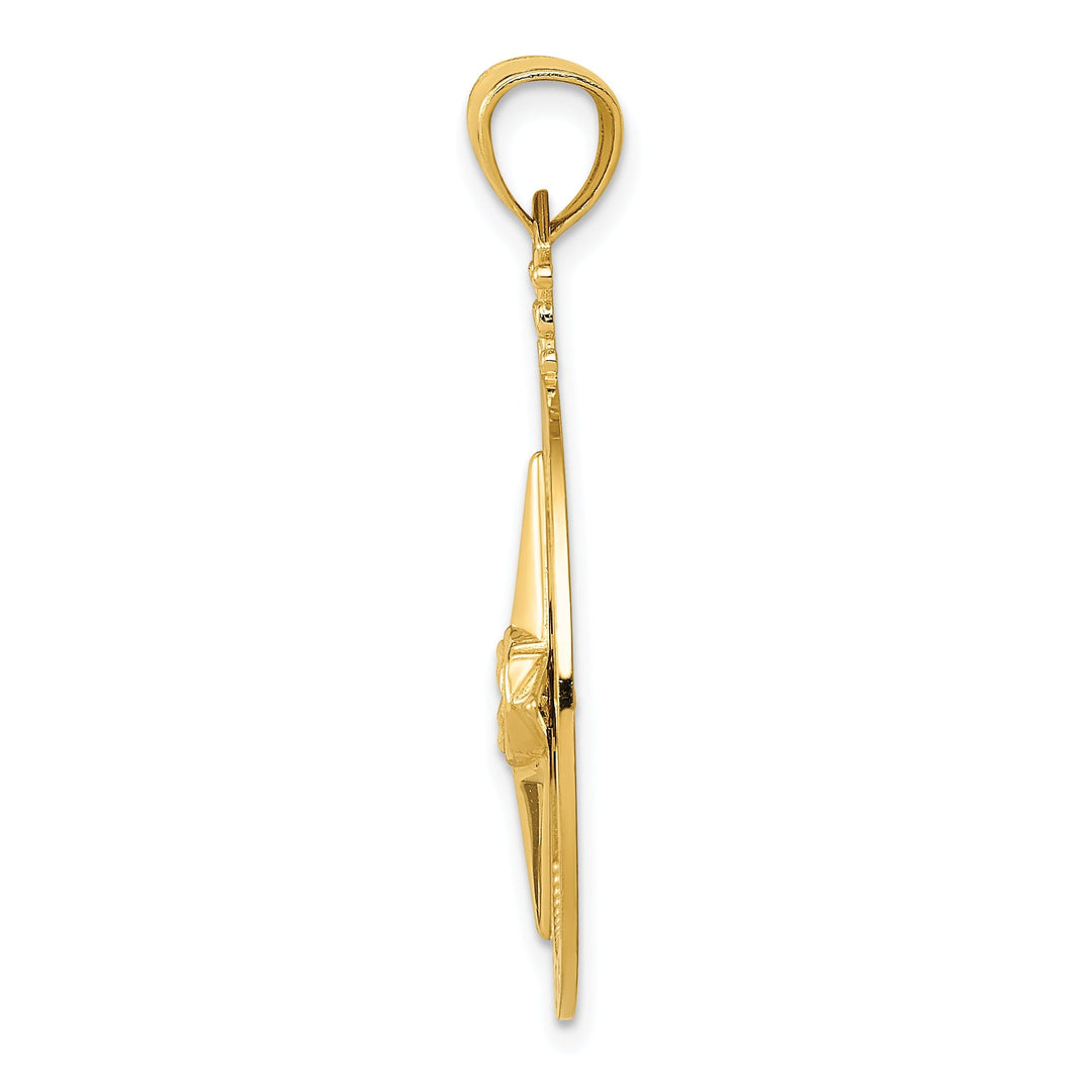 14k Yellow Gold Solid Compass Charm Pendant