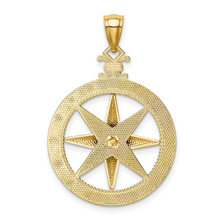 14k Yellow Gold Solid Compass Charm Pendant