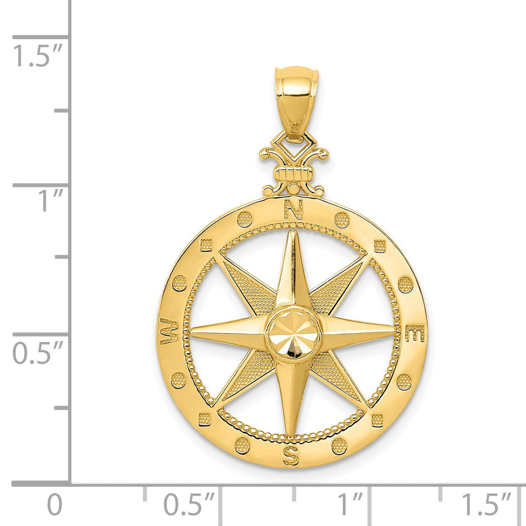 14k Yellow Gold Solid Compass Charm Pendant