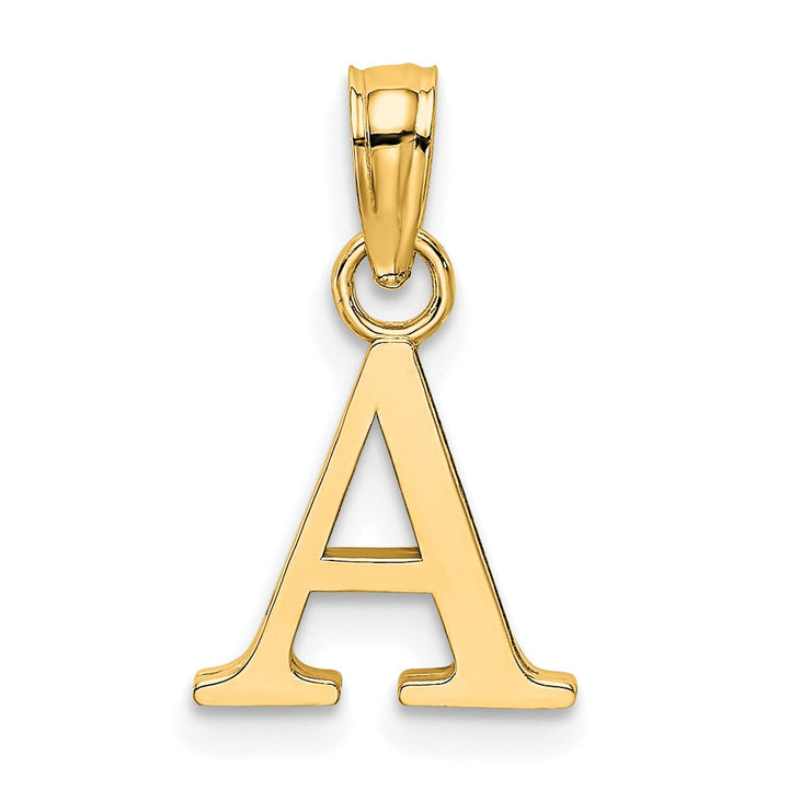 14K Yellow Gold Block Design Small Letter A Initial Charm Pendant
