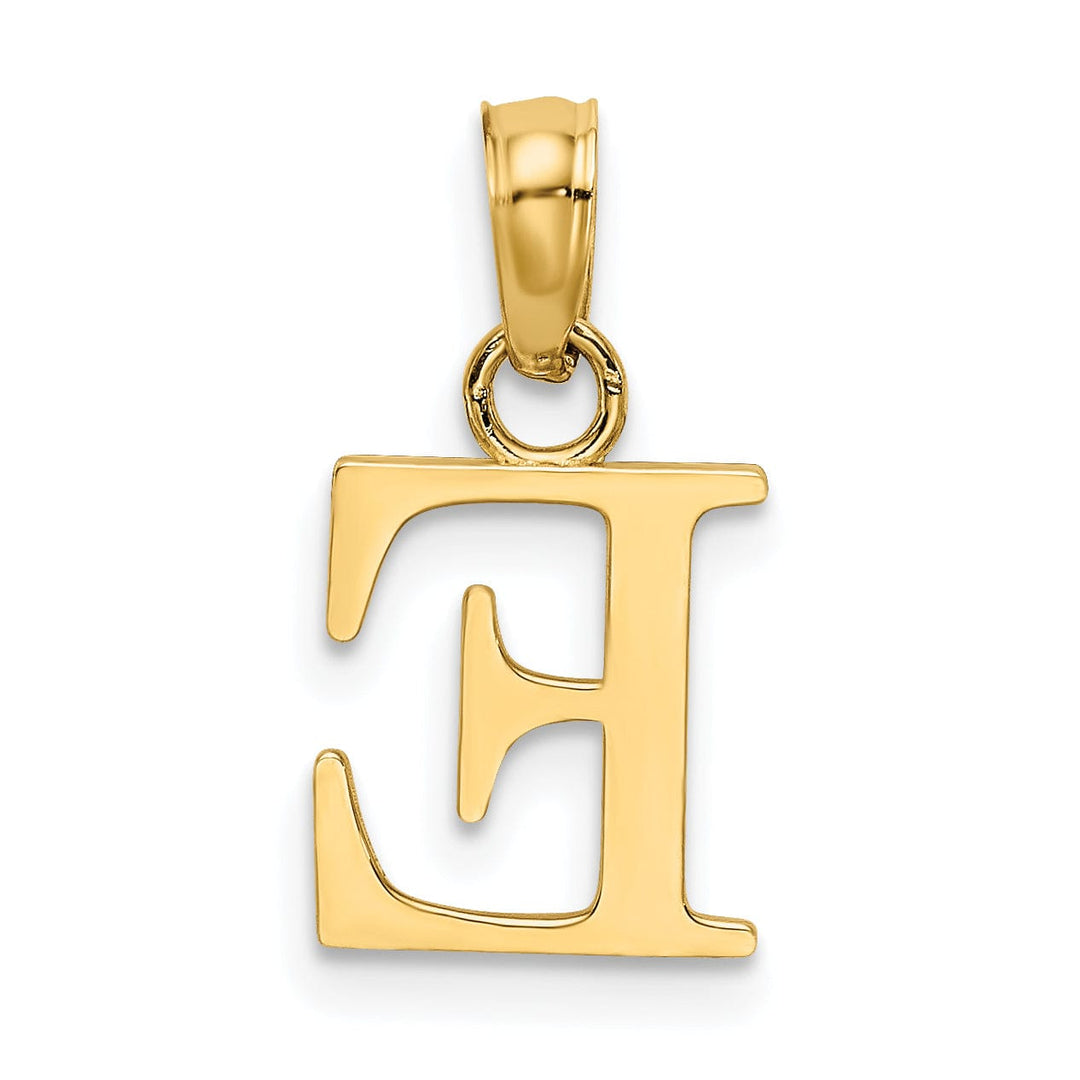 14K Yellow Gold Block Design Small Letter E Initial Charm Pendant