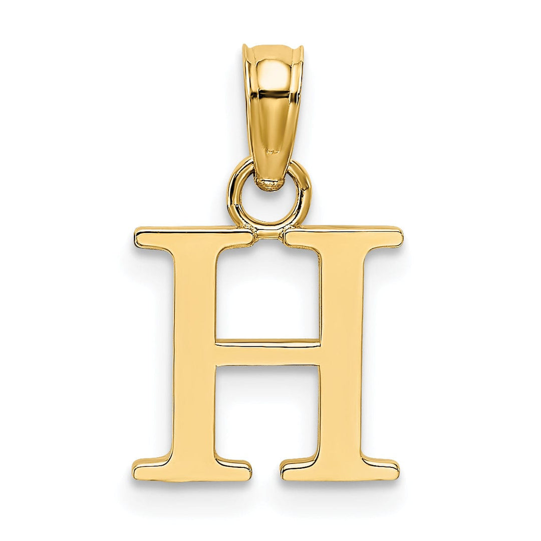 14K Yellow Gold Block Design Small Letter H Initial Charm Pendant