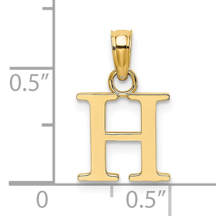 14K Yellow Gold Block Design Small Letter H Initial Charm Pendant