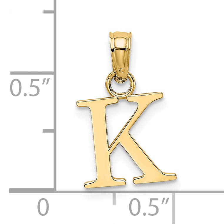 14K Yellow Gold Block Design Small Letter K Initial Charm Pendant