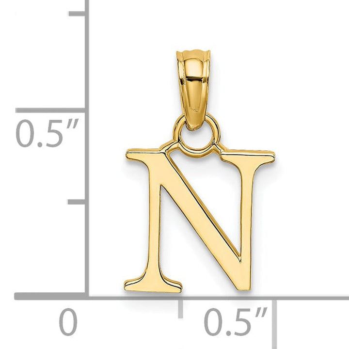 14K Yellow Gold Block Design Small Letter N Initial Charm Pendant