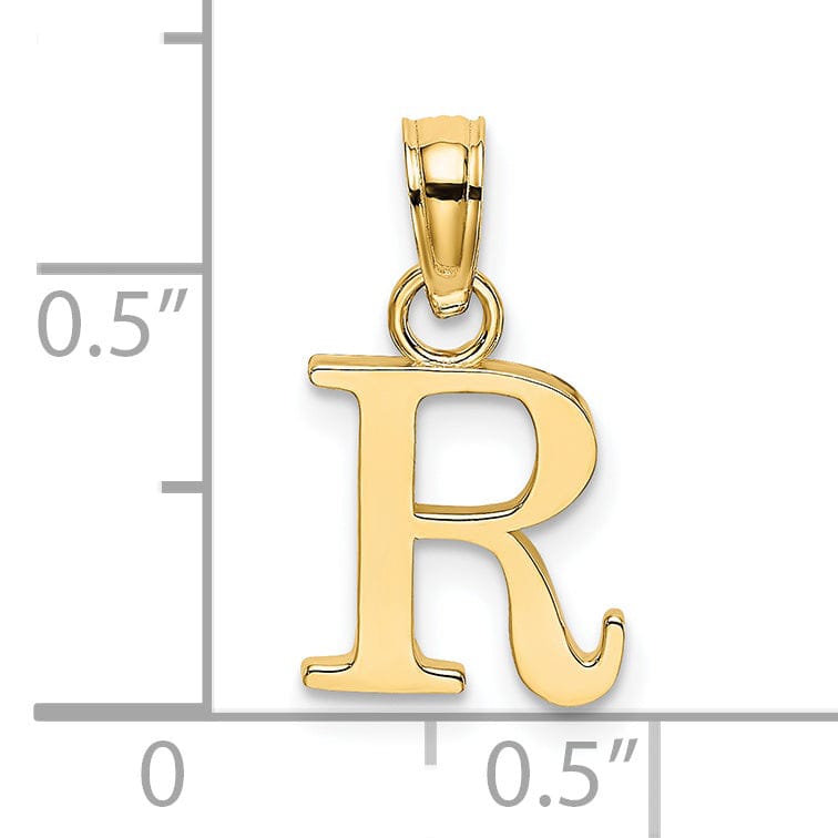 14K Yellow Gold Block Design Small Letter R Initial Charm Pendant