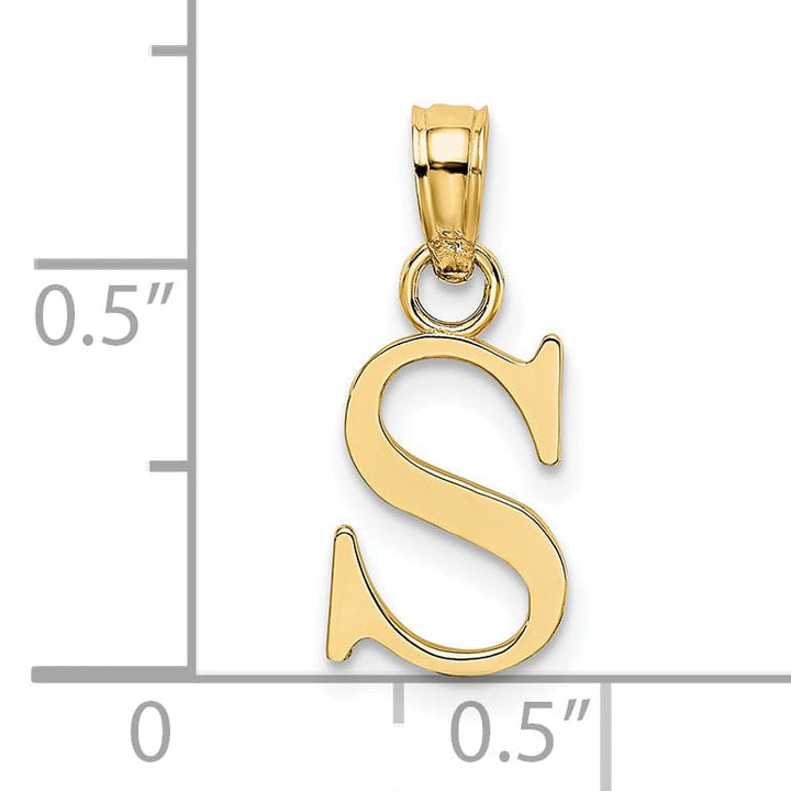 14K Yellow Gold Block Design Small Letter S Initial Charm Pendant
