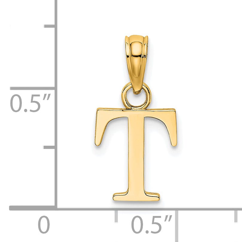 14K Yellow Gold Block Design Small Letter T Initial Charm Pendant