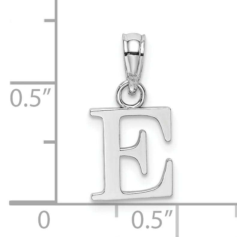 14K White Gold Block Design Small Letter E Initial Charm Pendant