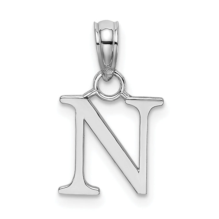 14K White Gold Block Design Small Letter N Initial Charm Pendant