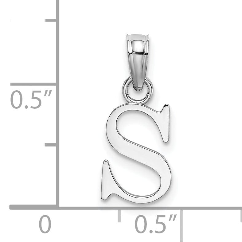 14K White Gold Block Design Small Letter S Initial Charm Pendant