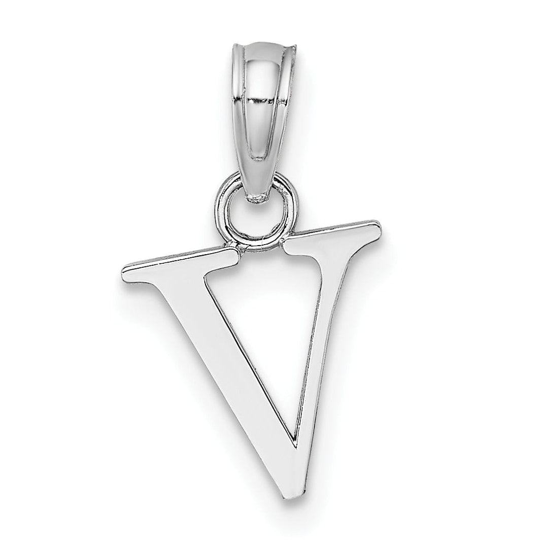 14K White Gold Block Design Small Letter V Initial Charm Pendant