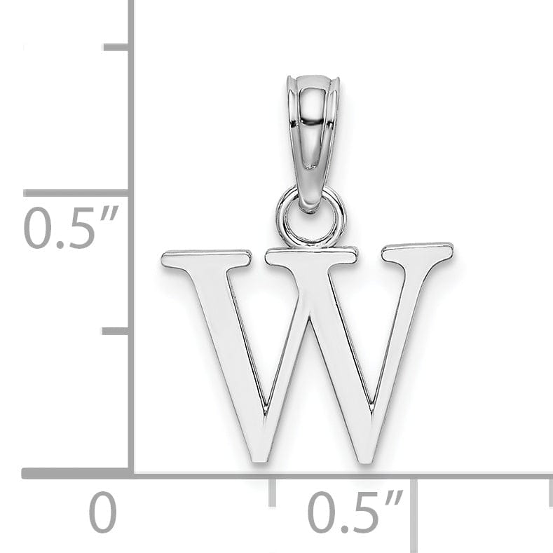 14K White Gold Block Design Small Letter W Initial Charm Pendant