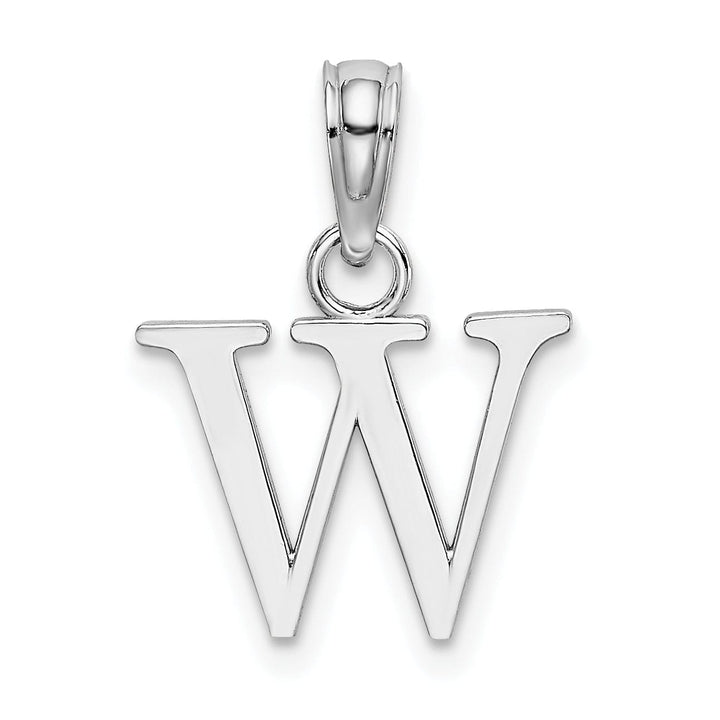 14K White Gold Block Design Small Letter W Initial Charm Pendant